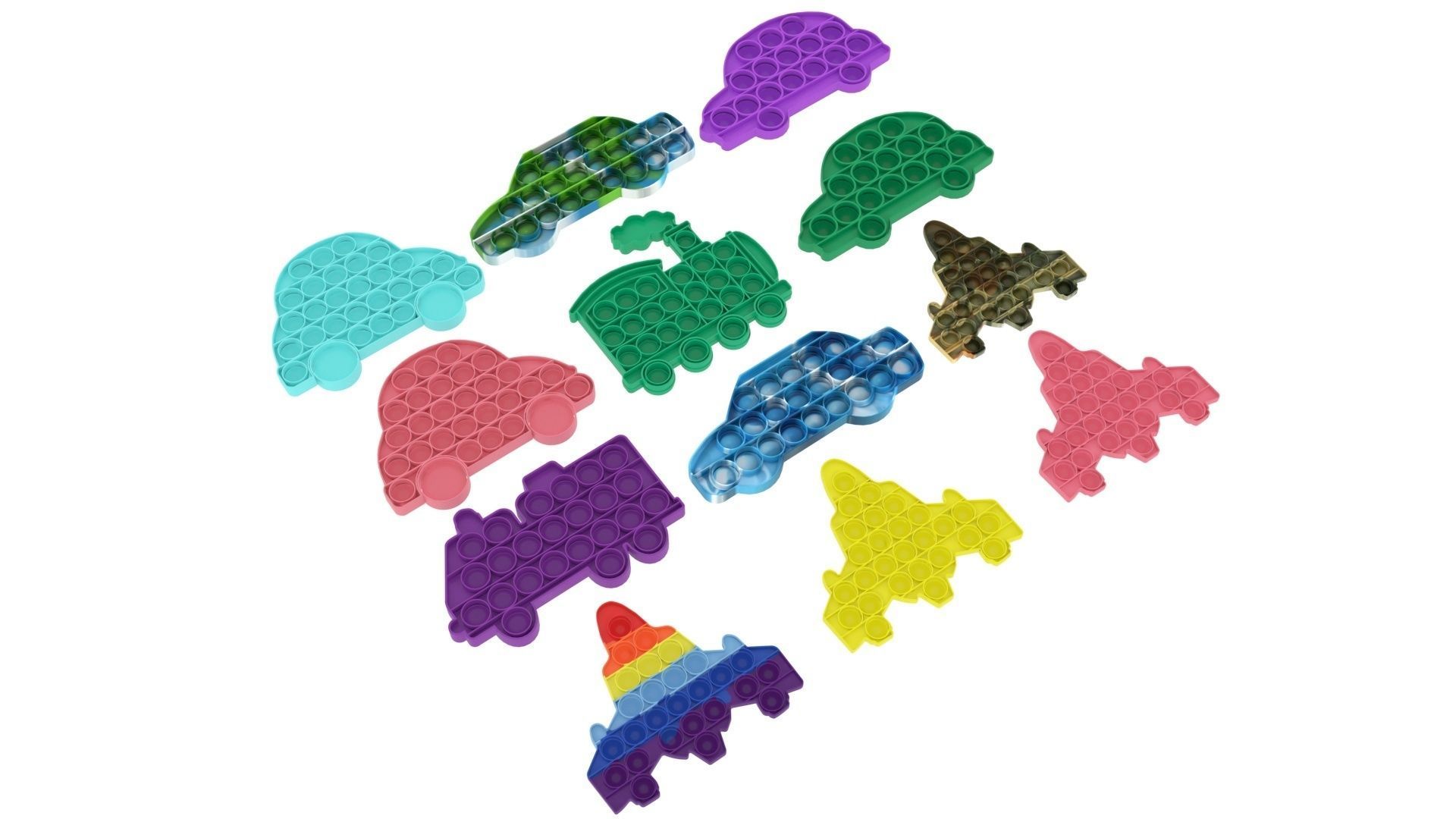 Transportations Pop It Fidget Toys Set 3D model_4