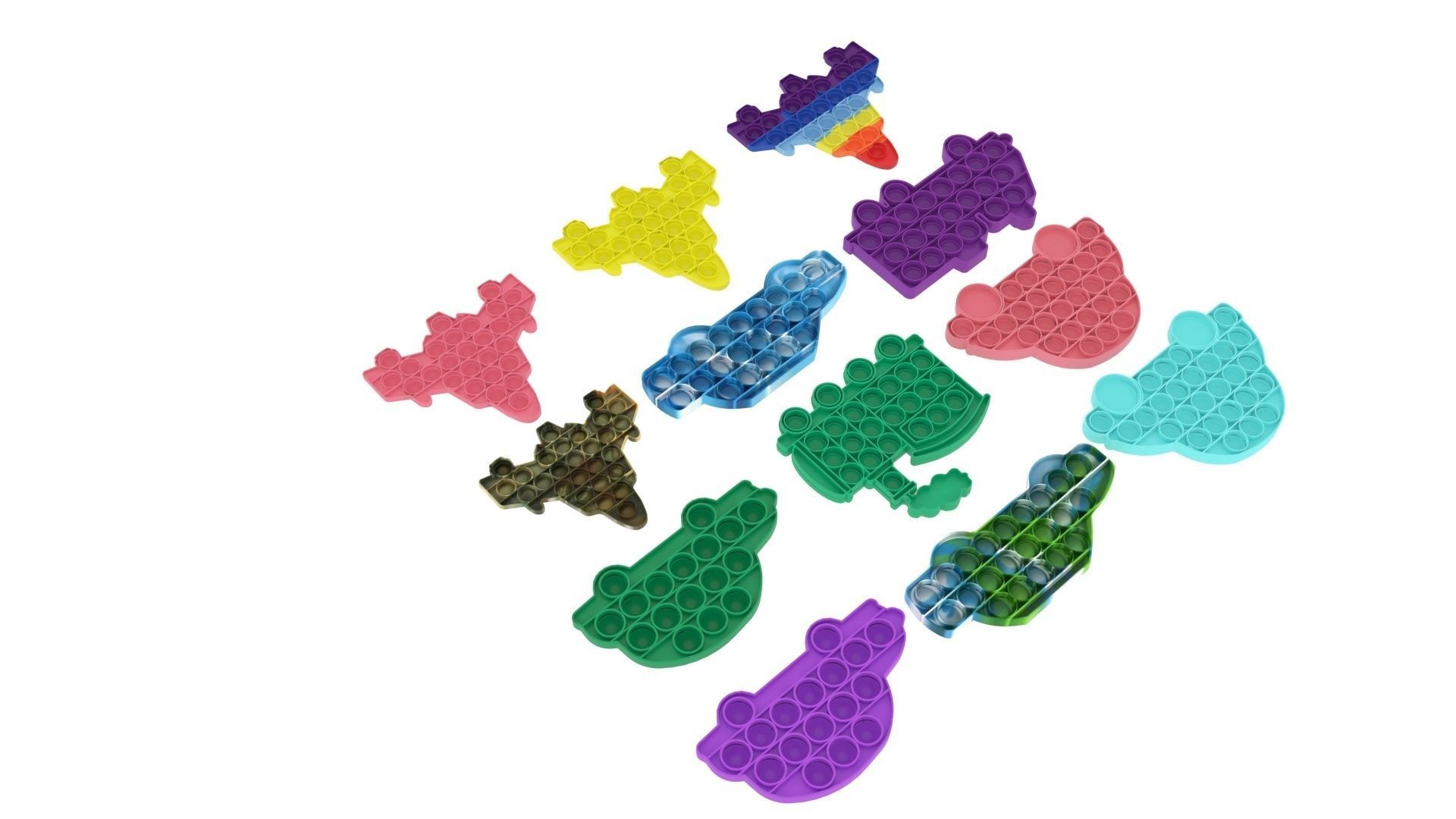 Transportations Pop It Fidget Toys Set 3D model_8