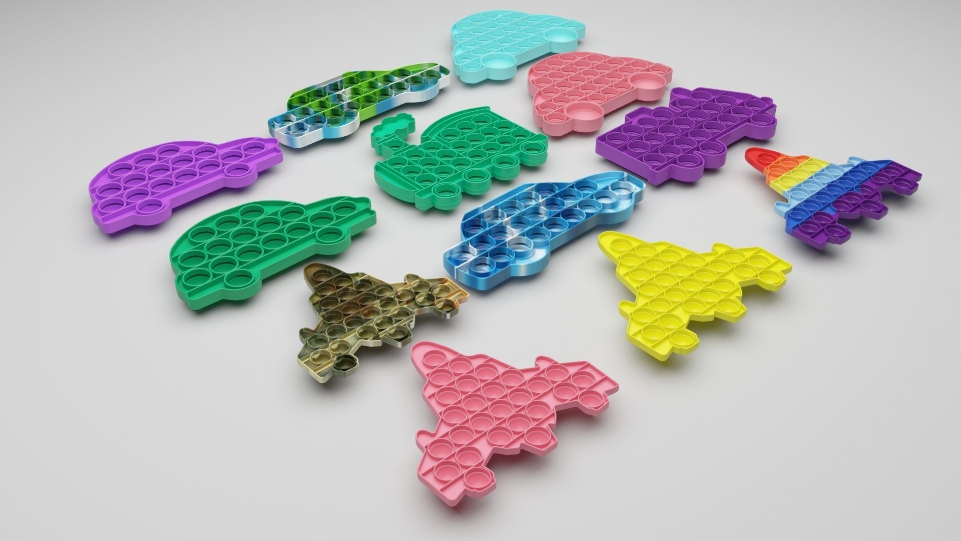 Transportations Pop It Fidget Toys Set 3D model_28