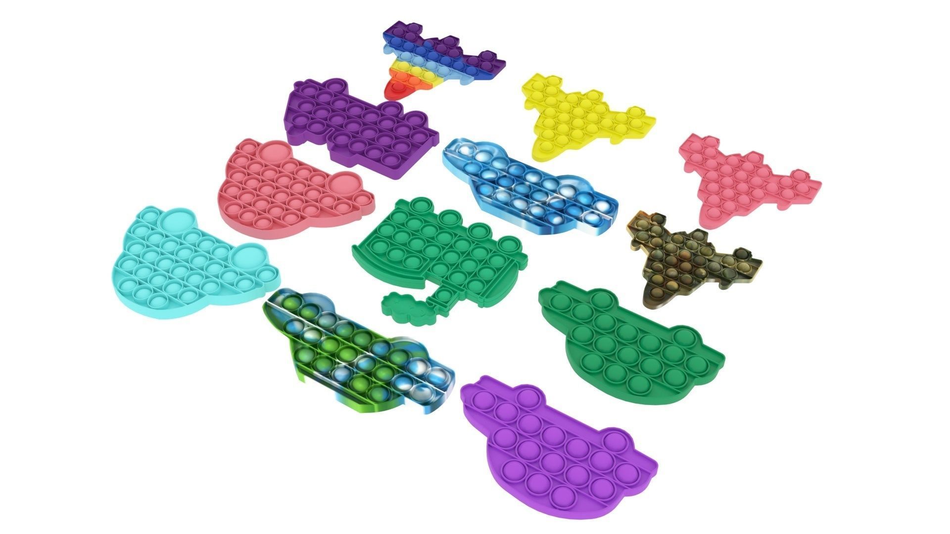 Transportations Pop It Fidget Toys Set 3D model_3