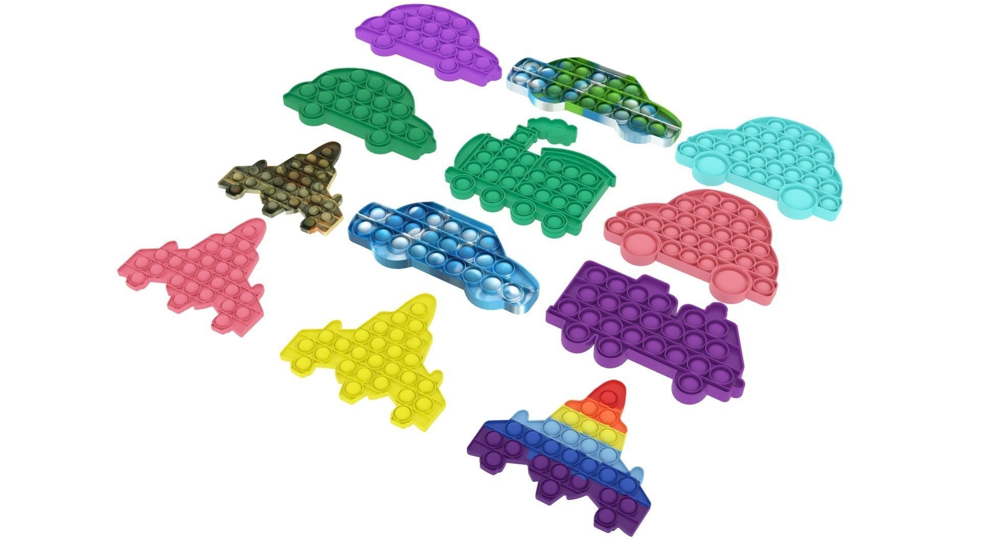Transportations Pop It Fidget Toys Set 3D model_1