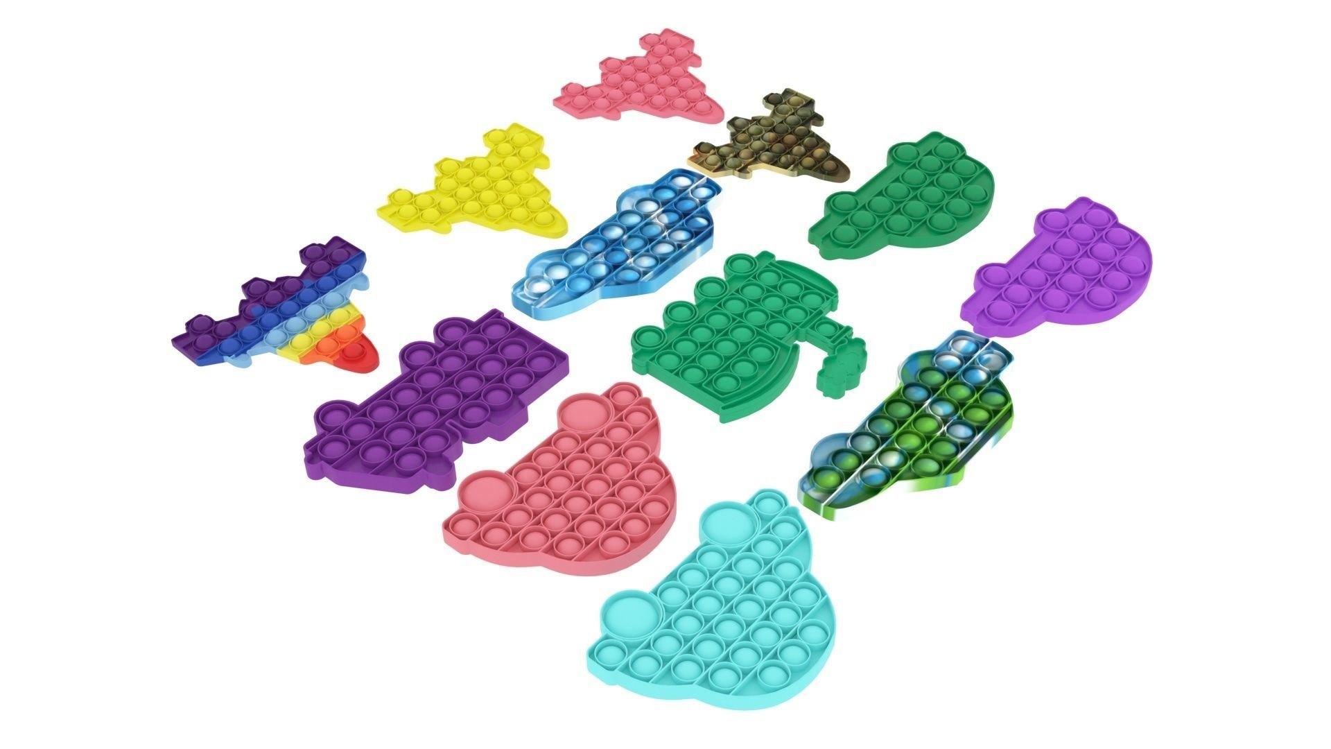 Transportations Pop It Fidget Toys Set 3D model_2