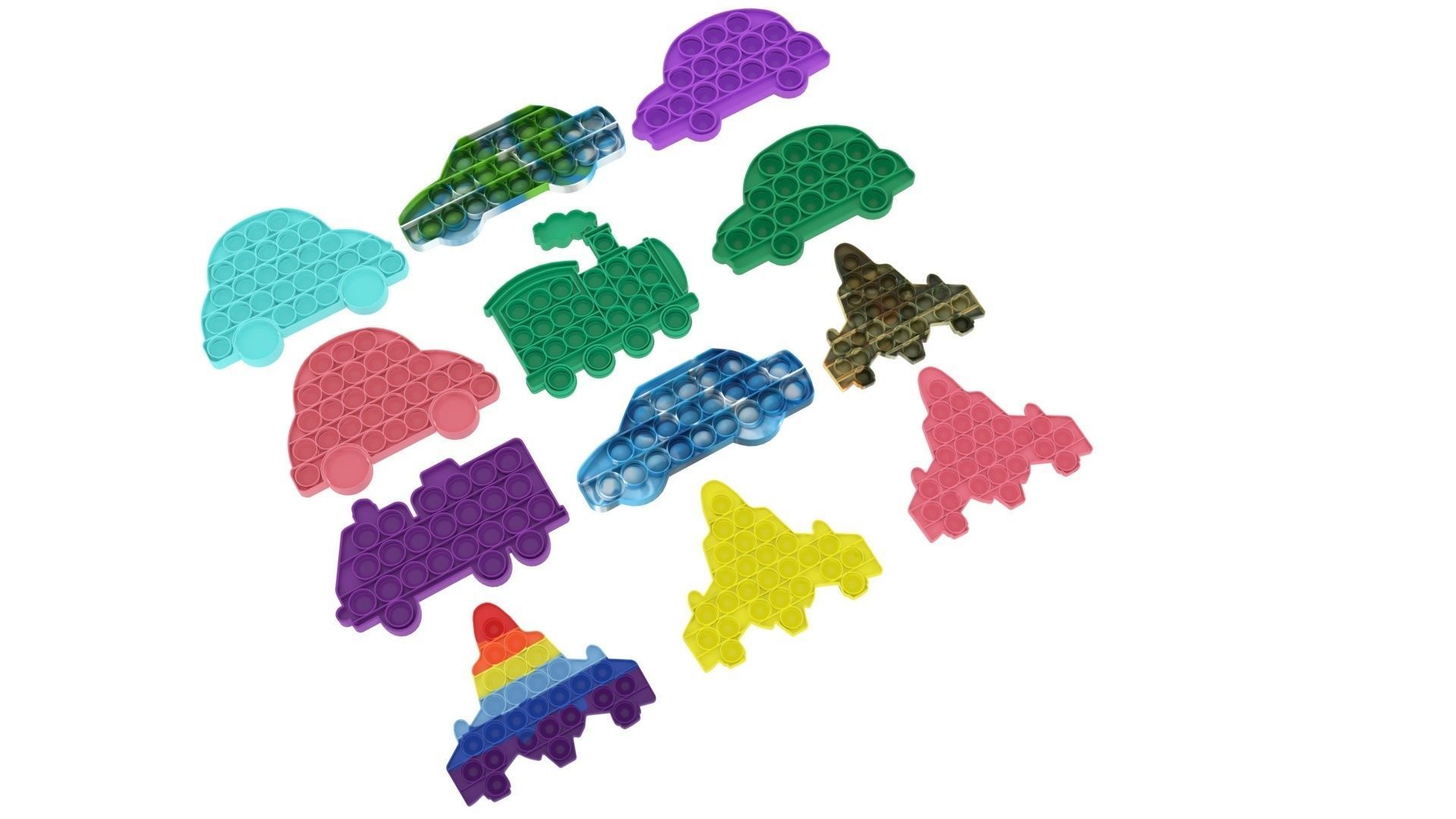 Transportations Pop It Fidget Toys Set 3D model_7