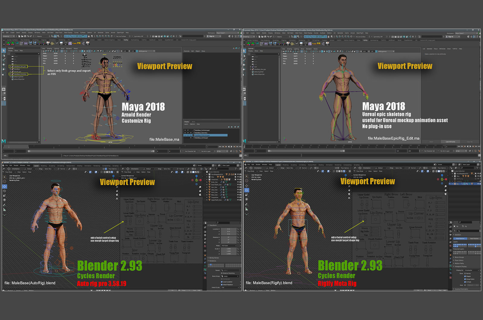 Male Female Base Rig  Low-poly 3D model_23