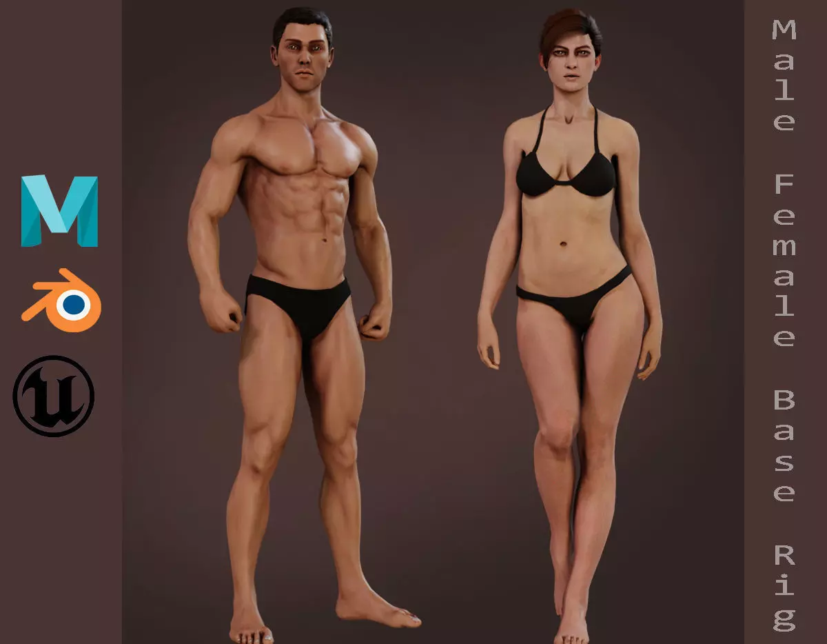 Male Female Base Rig Low-poly 3D model_0