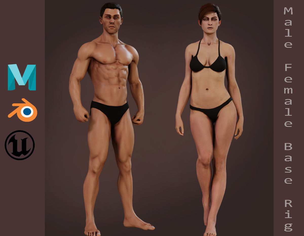 Male Female Base Rig  Low-poly 3D model_0