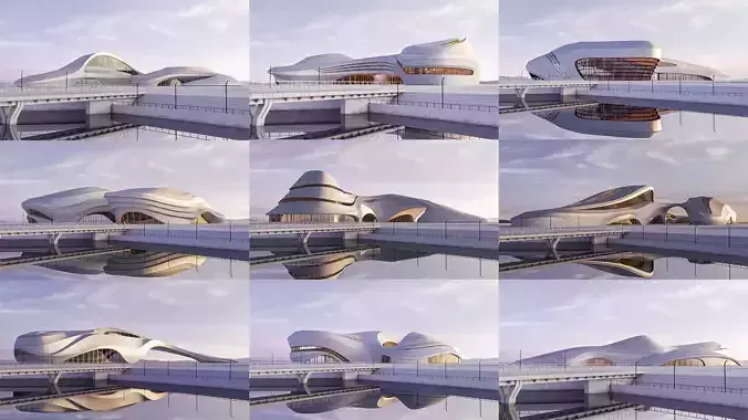 Futuristic building collection 9x 5 