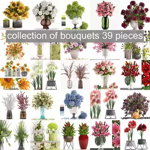 Collection of bouquets 39 pieces 3D model