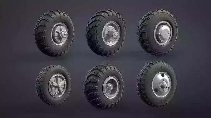 Military Truck Wheels High-Poly Set