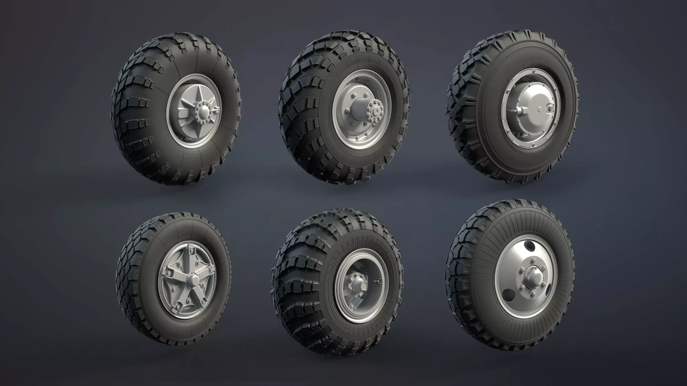 Military Truck Wheels High-Poly Set 3D model