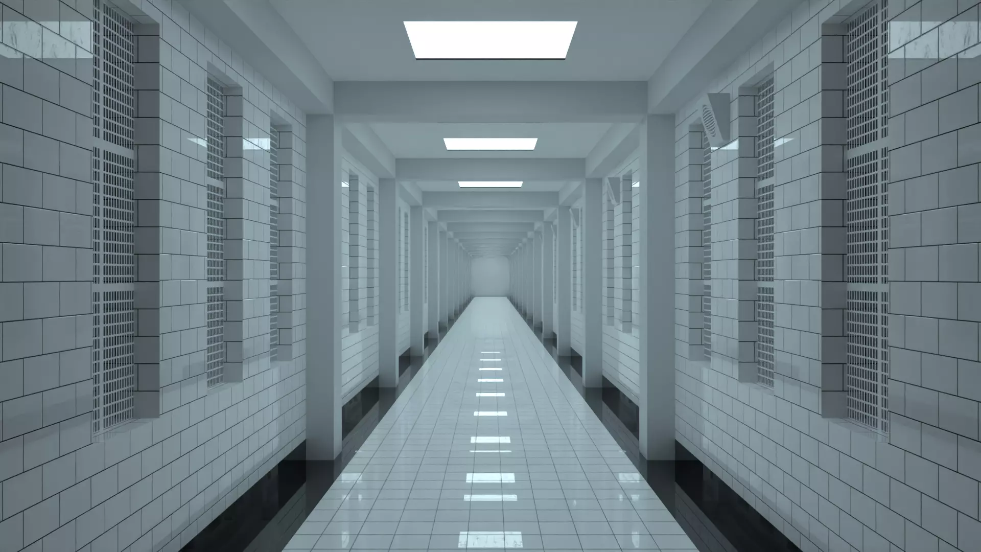 Hospital  Hall Way- corridor - Empty Hall way Low-poly 3D model_0