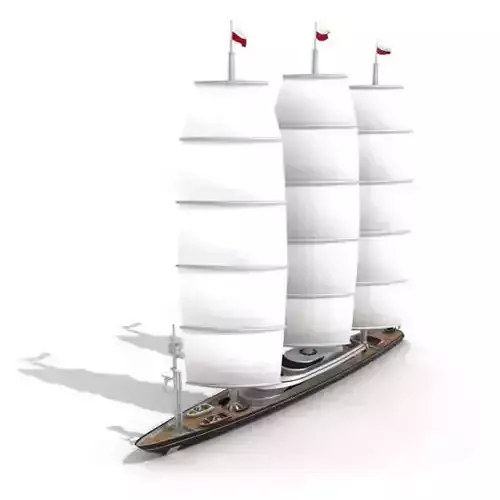 White Sailing Yacht With Sails 3D model