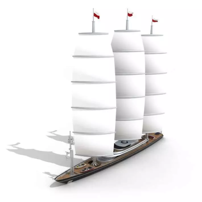 White Sailing Yacht With Sails 3D model_0