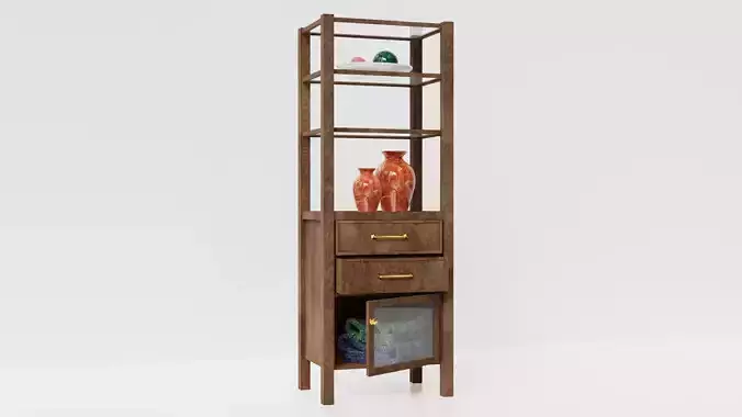 Cabinet tall wooden with two drawers and vase on top
