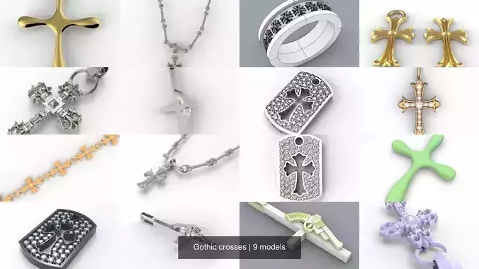 Gothic crosses 3D Model Collection