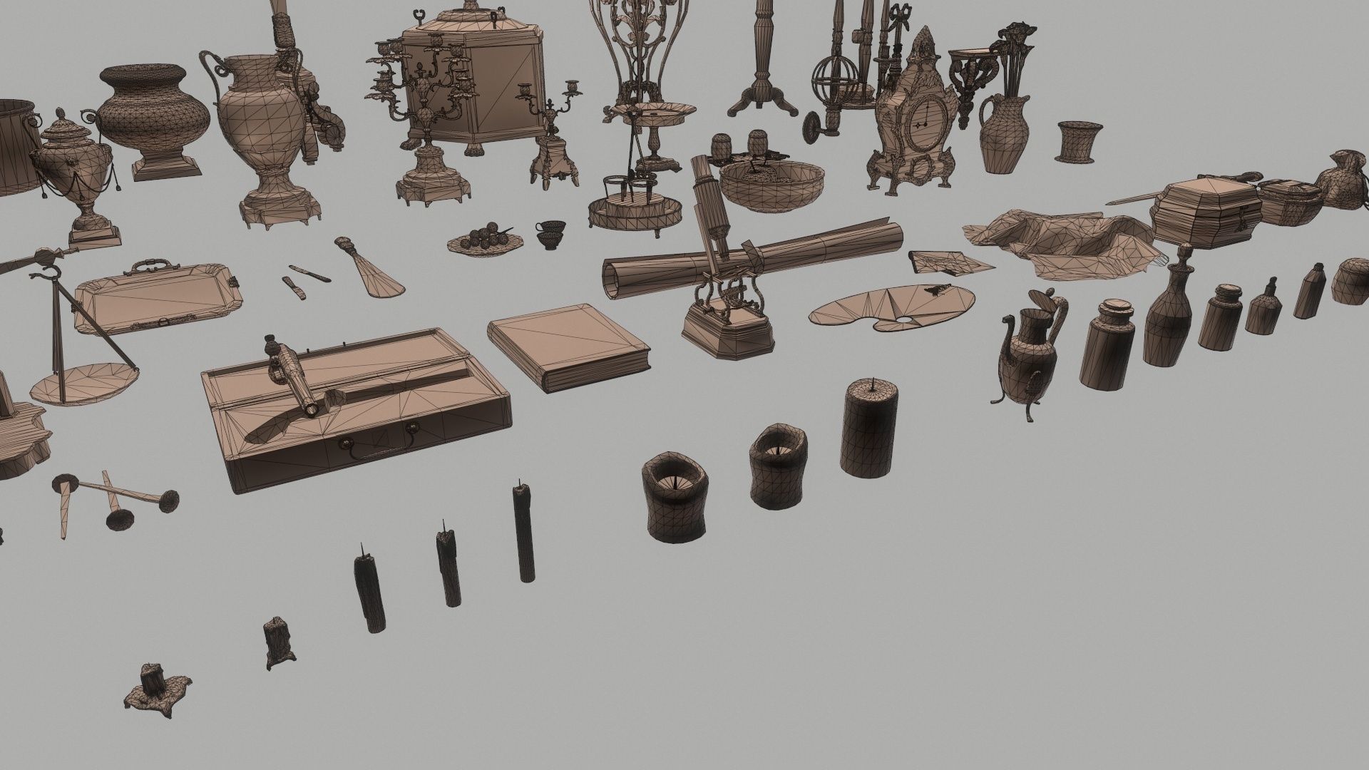 64 vintage props for home Low-poly 3D model_9