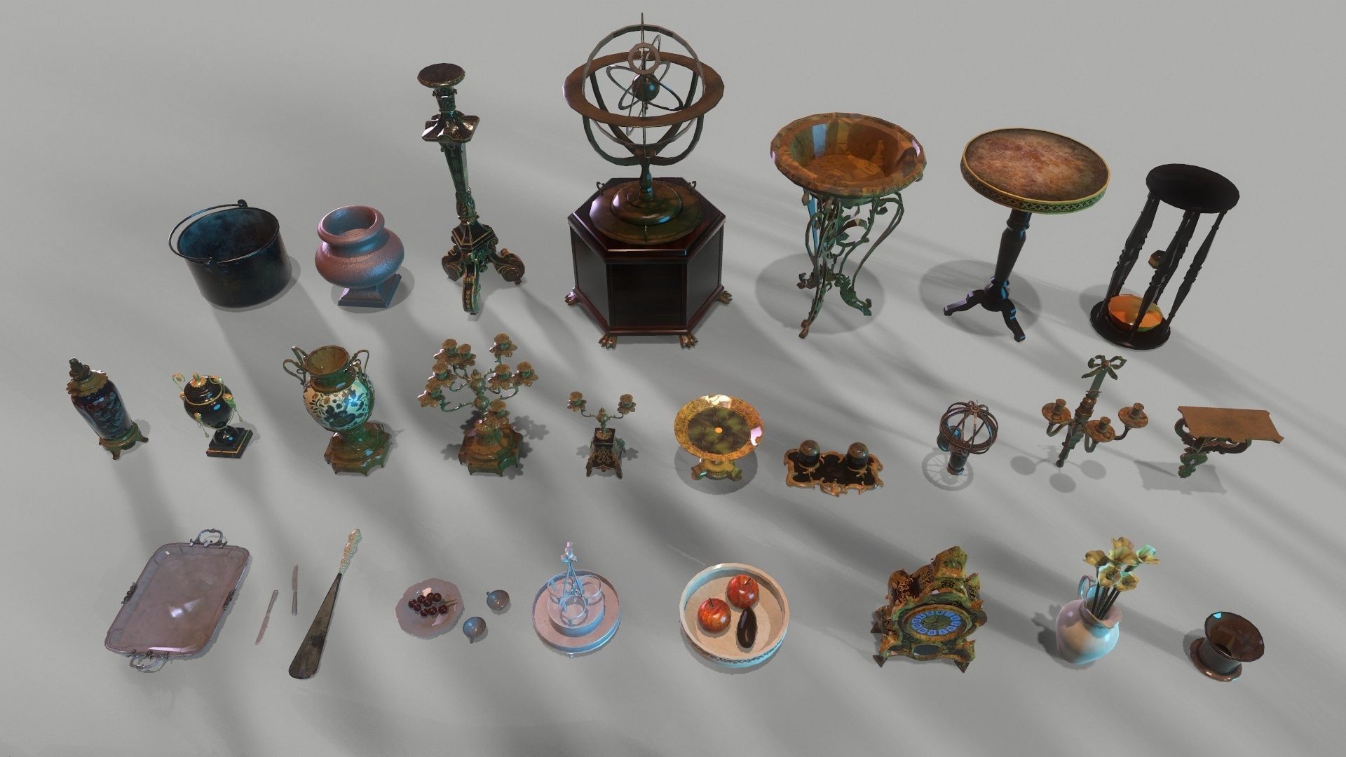 64 vintage props for home Low-poly 3D model_2