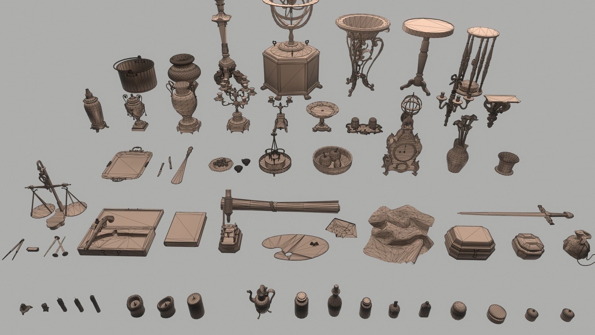 64 vintage props for home Low-poly 3D model_10