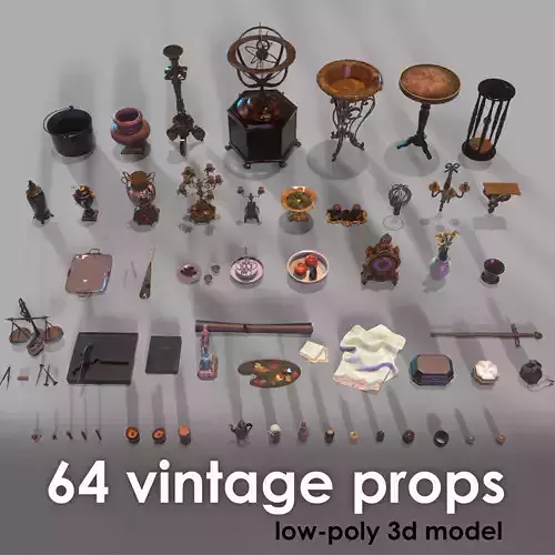 64 vintage props for home Low-poly 3D model