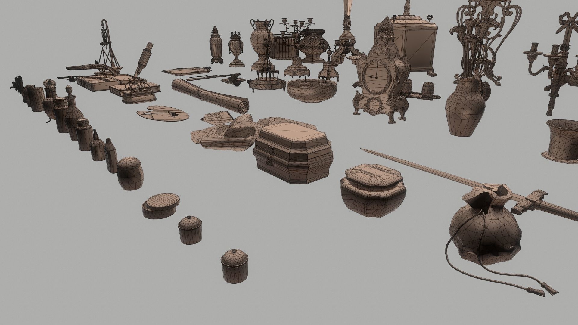 64 vintage props for home Low-poly 3D model_11