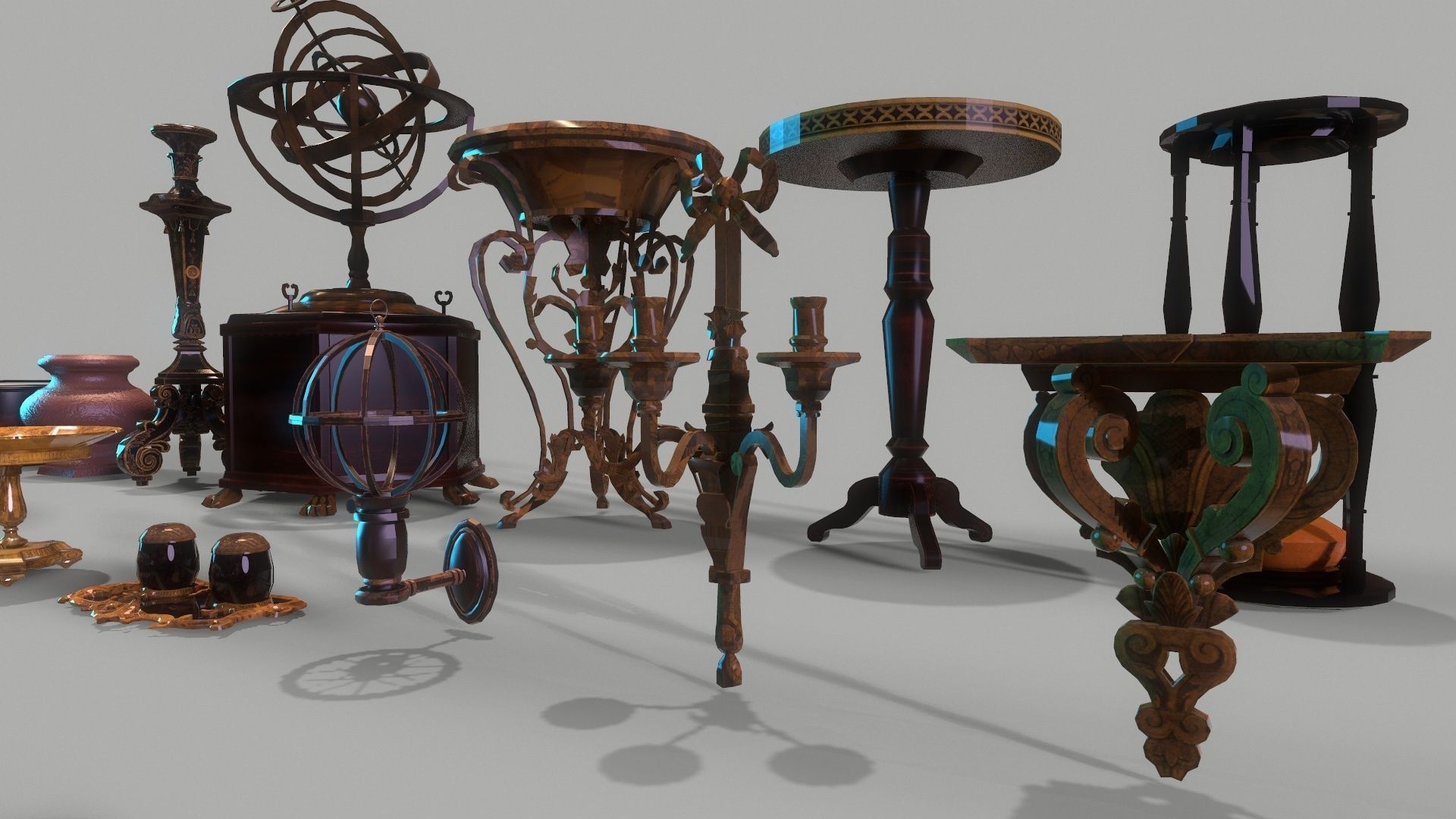 64 vintage props for home Low-poly 3D model_8