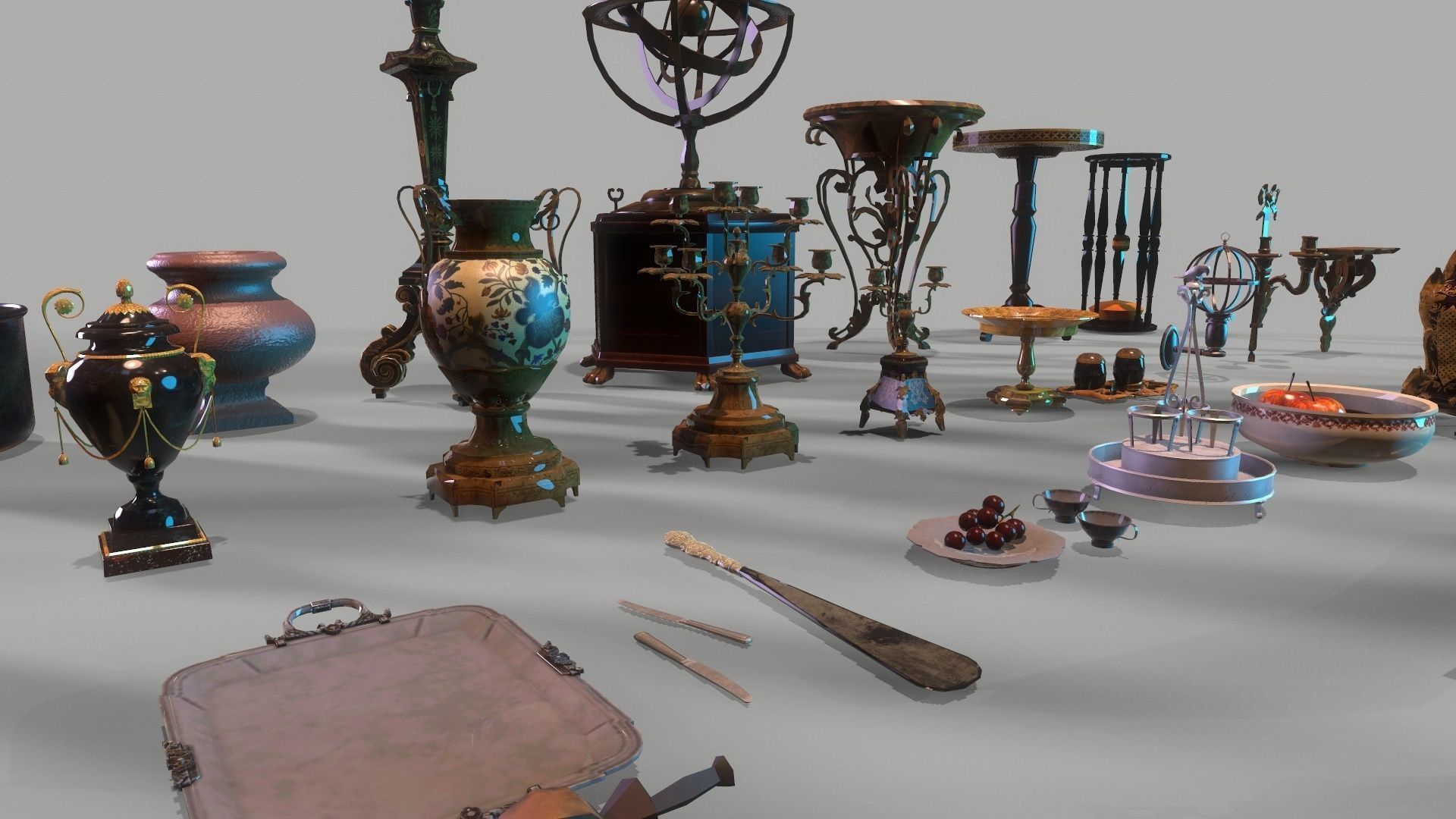 64 vintage props for home Low-poly 3D model_4