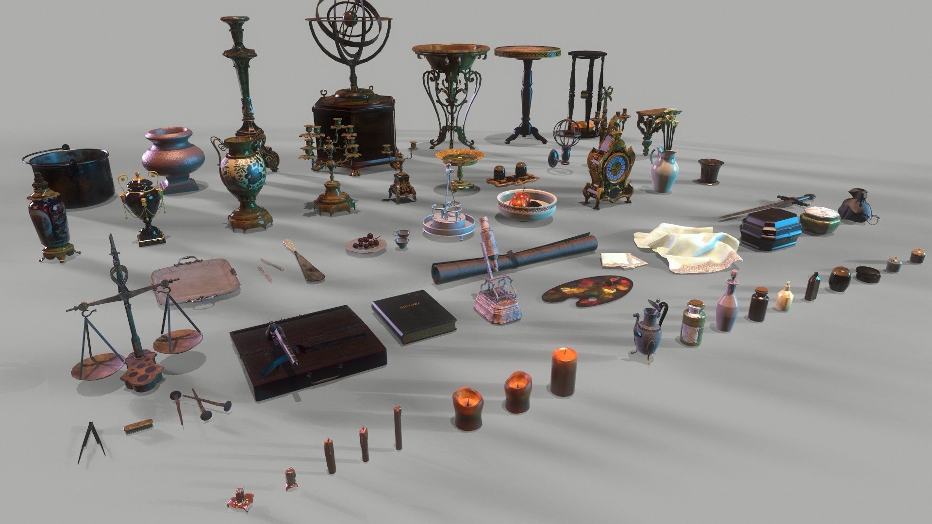 64 vintage props for home Low-poly 3D model_3