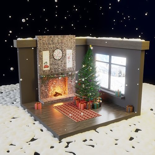 Isometric Room Christmas Concept Low-poly 3D model