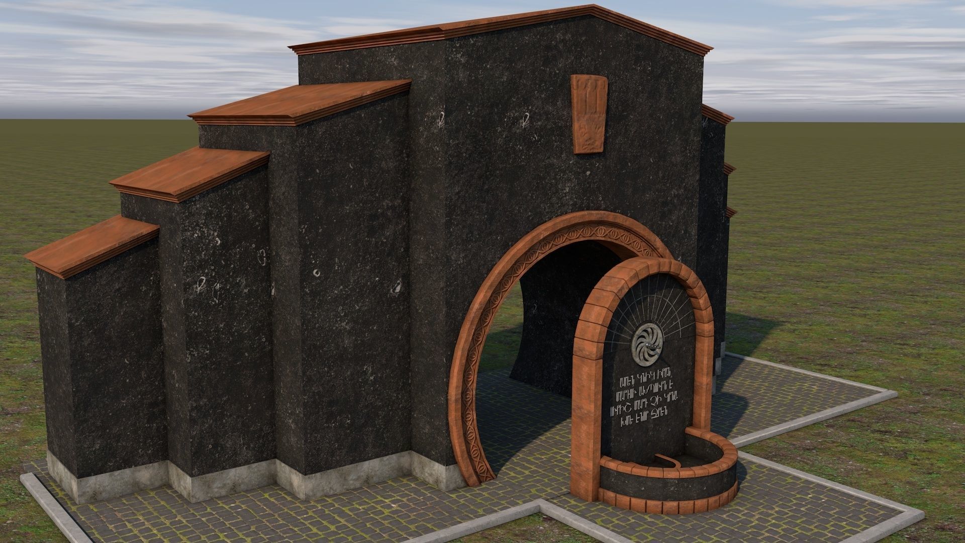 Memorial fountain  Low-poly 3D model_2