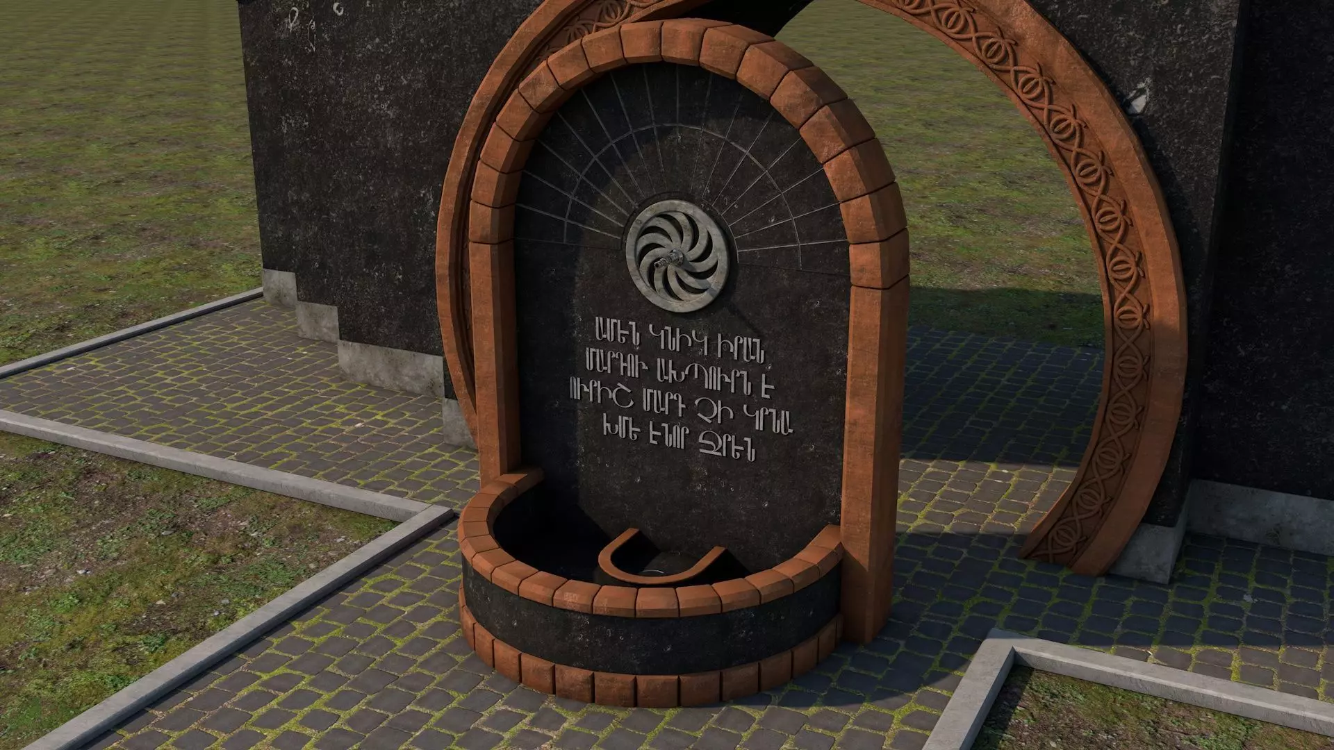 Memorial fountain  Low-poly 3D model_0