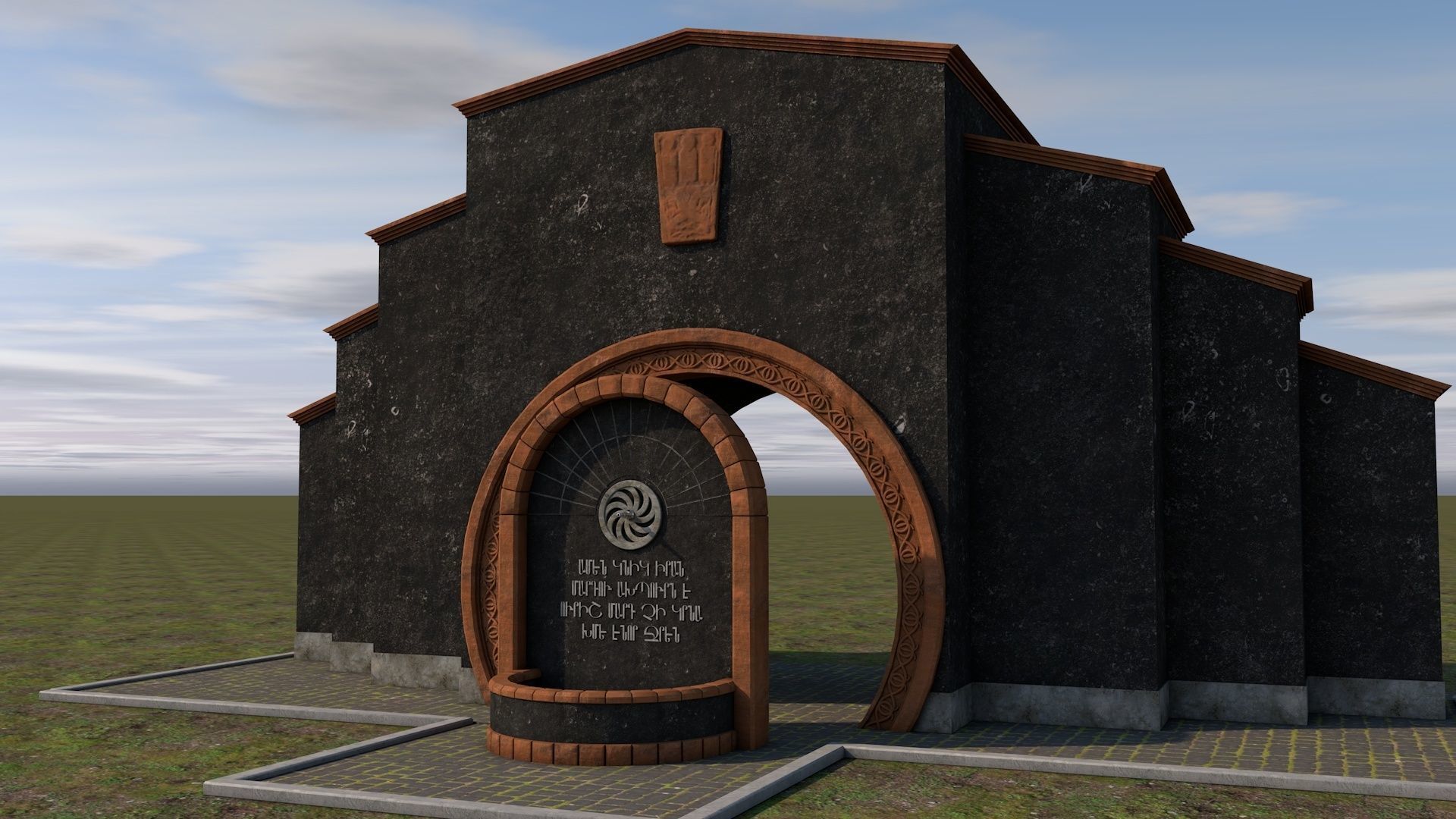 Memorial fountain  Low-poly 3D model_1