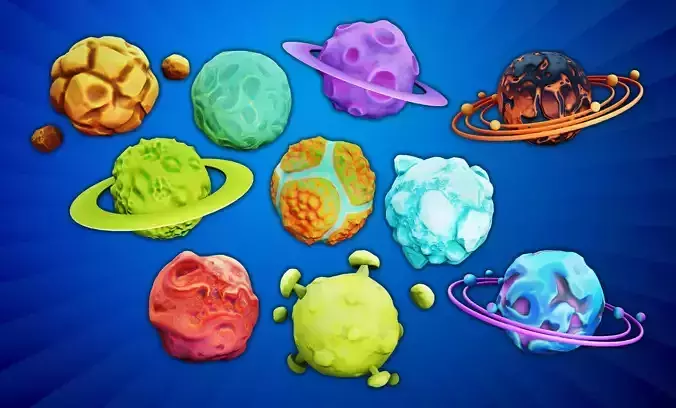 Low Poly Planets - Stylized Textures - Cartoon Low-poly 3D model