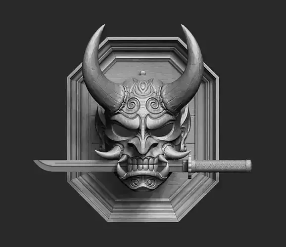 Oni Mask with Tanto knife in frame 3D print model