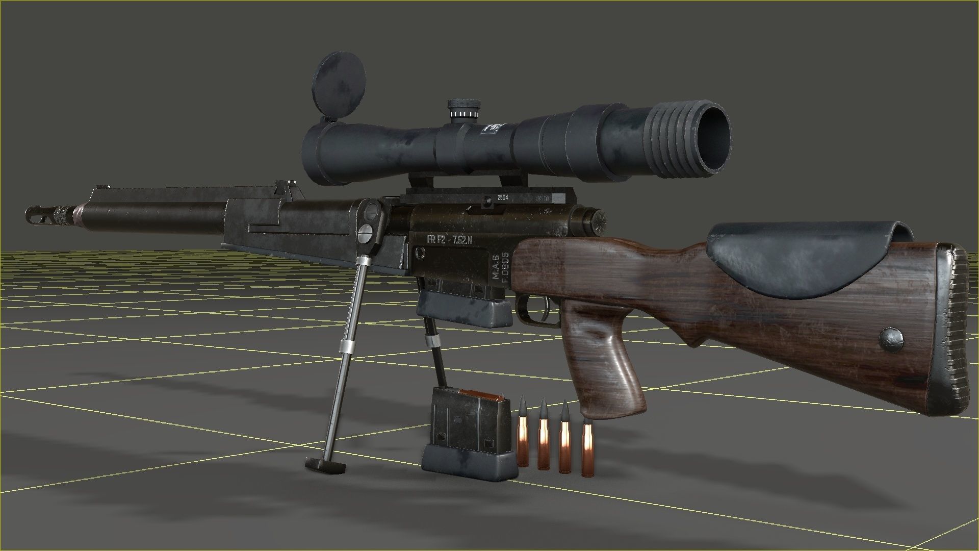 FR-F2 Sniper Rifle - used Low-poly 3D model_13