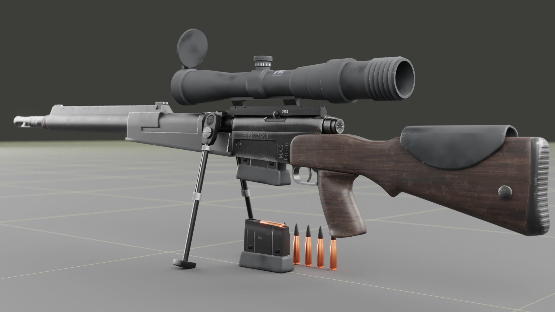 FR-F2 Sniper Rifle - used Low-poly 3D model_1