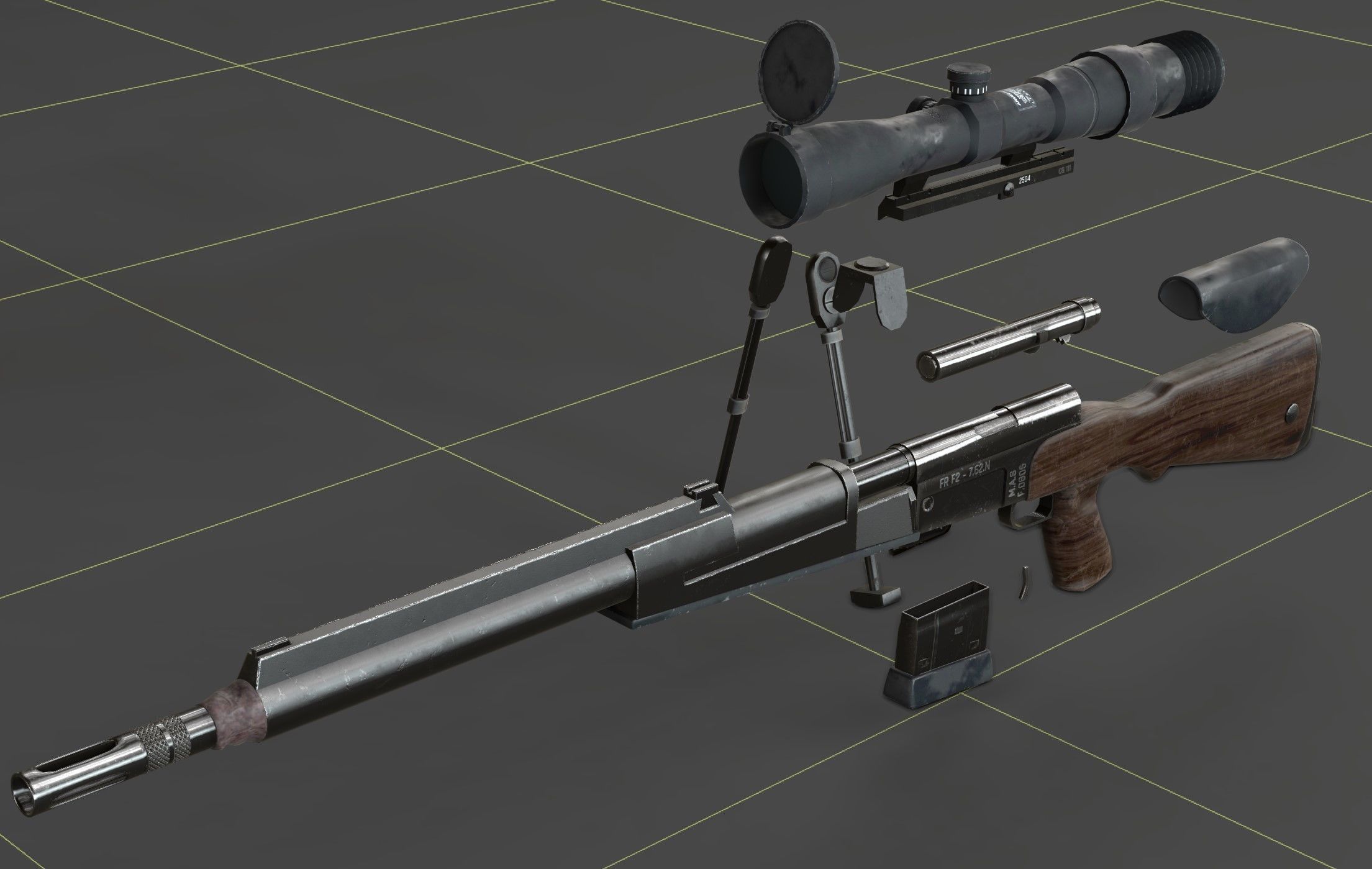 FR-F2 Sniper Rifle - used Low-poly 3D model_8