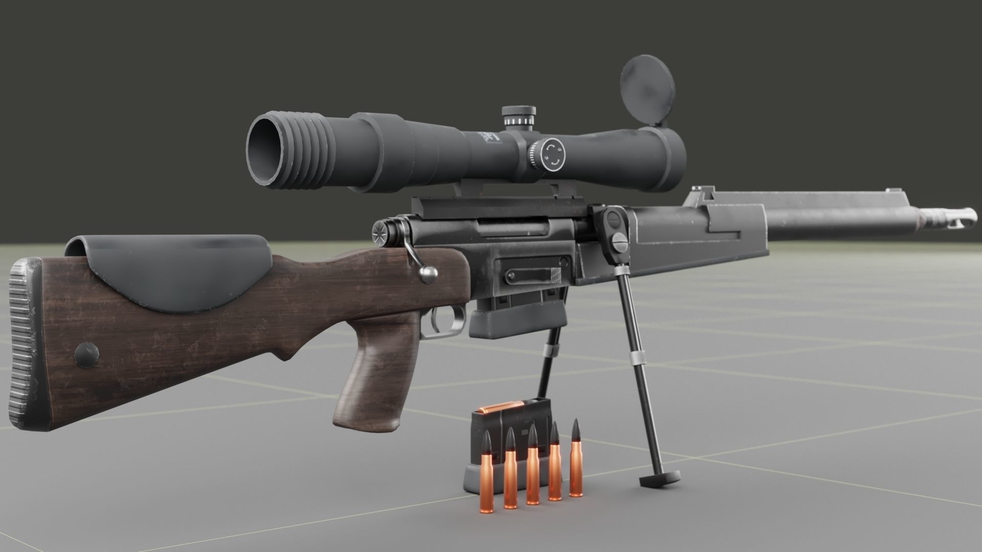 FR-F2 Sniper Rifle - used Low-poly 3D model_2