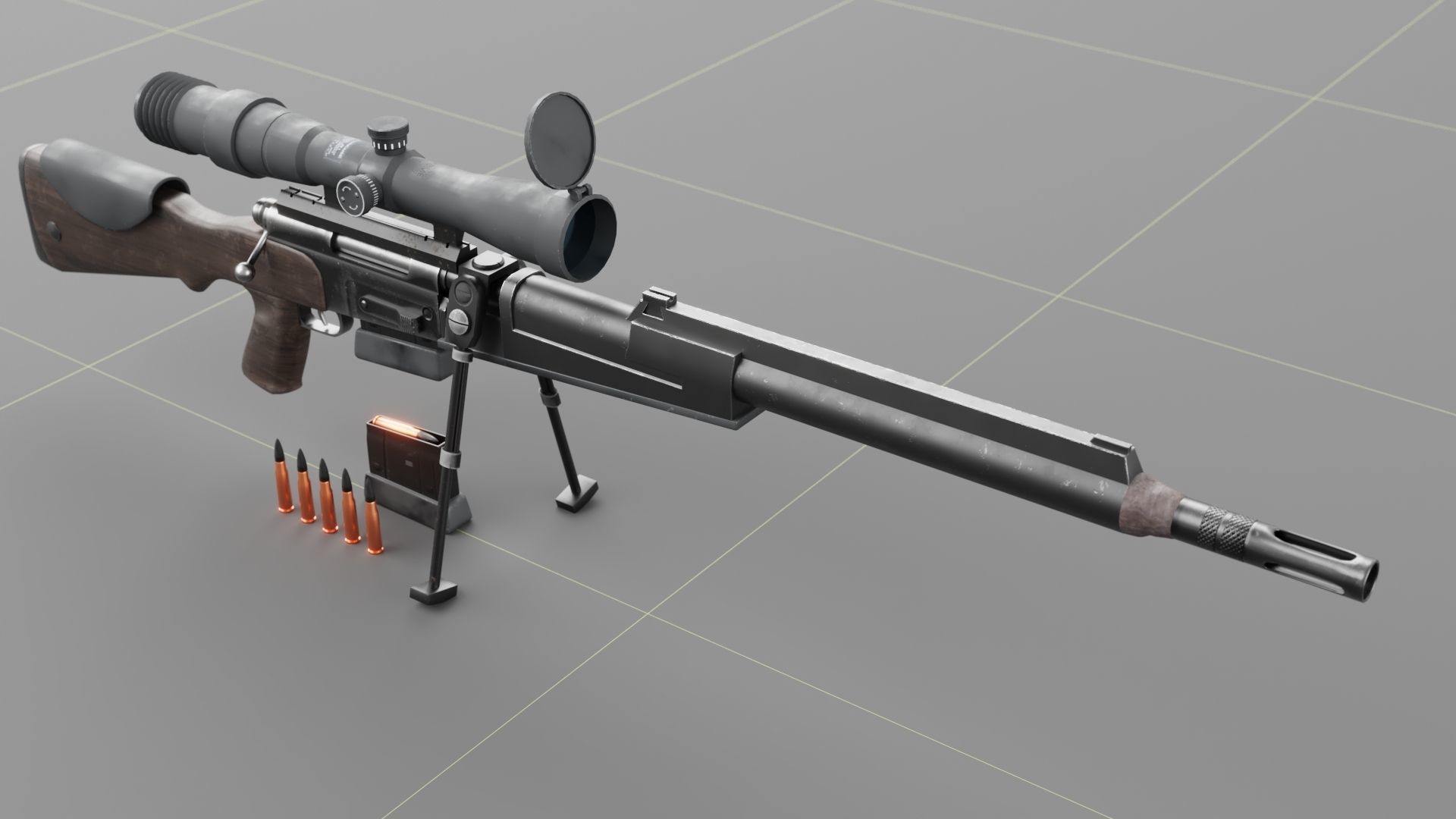 FR-F2 Sniper Rifle - used Low-poly 3D model_3
