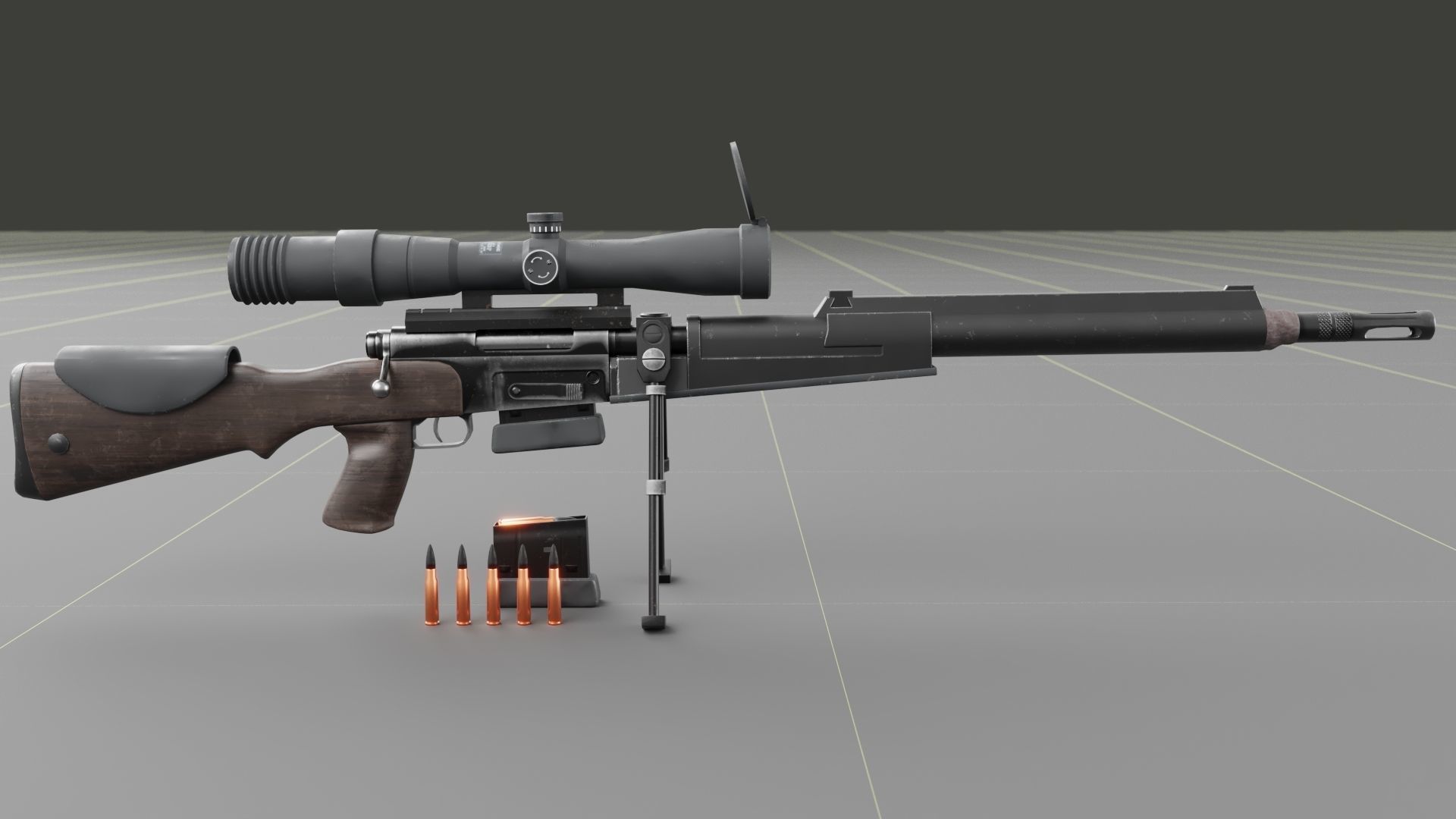 FR-F2 Sniper Rifle - used Low-poly 3D model_6
