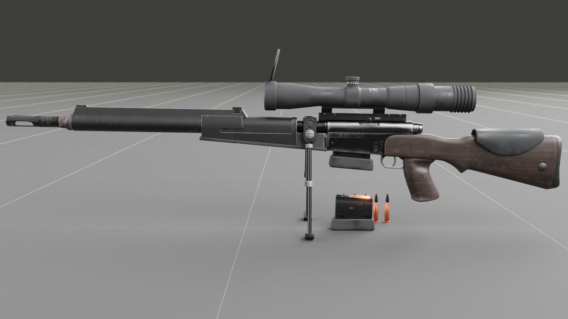 FR-F2 Sniper Rifle - used Low-poly 3D model_7