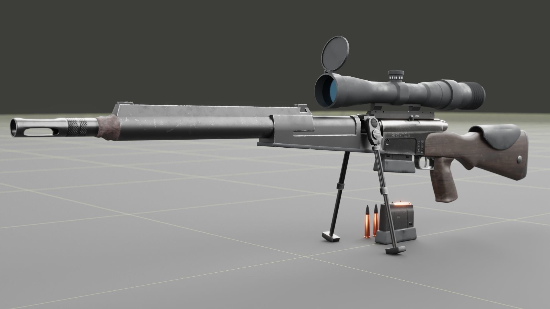FR-F2 Sniper Rifle - used Low-poly 3D model_4