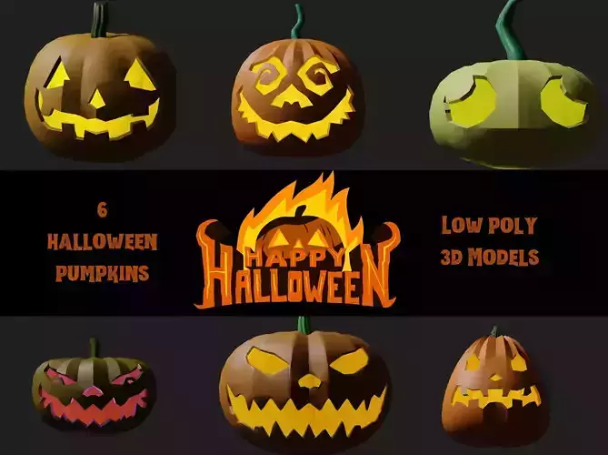 Halloween Pumpkins Low Poly 3DModels -  6 pumpkins pack 