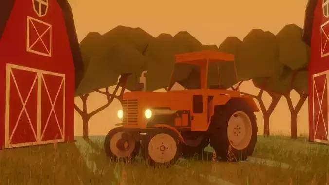 90s Generic European Light Tractor Low-poly 3D model