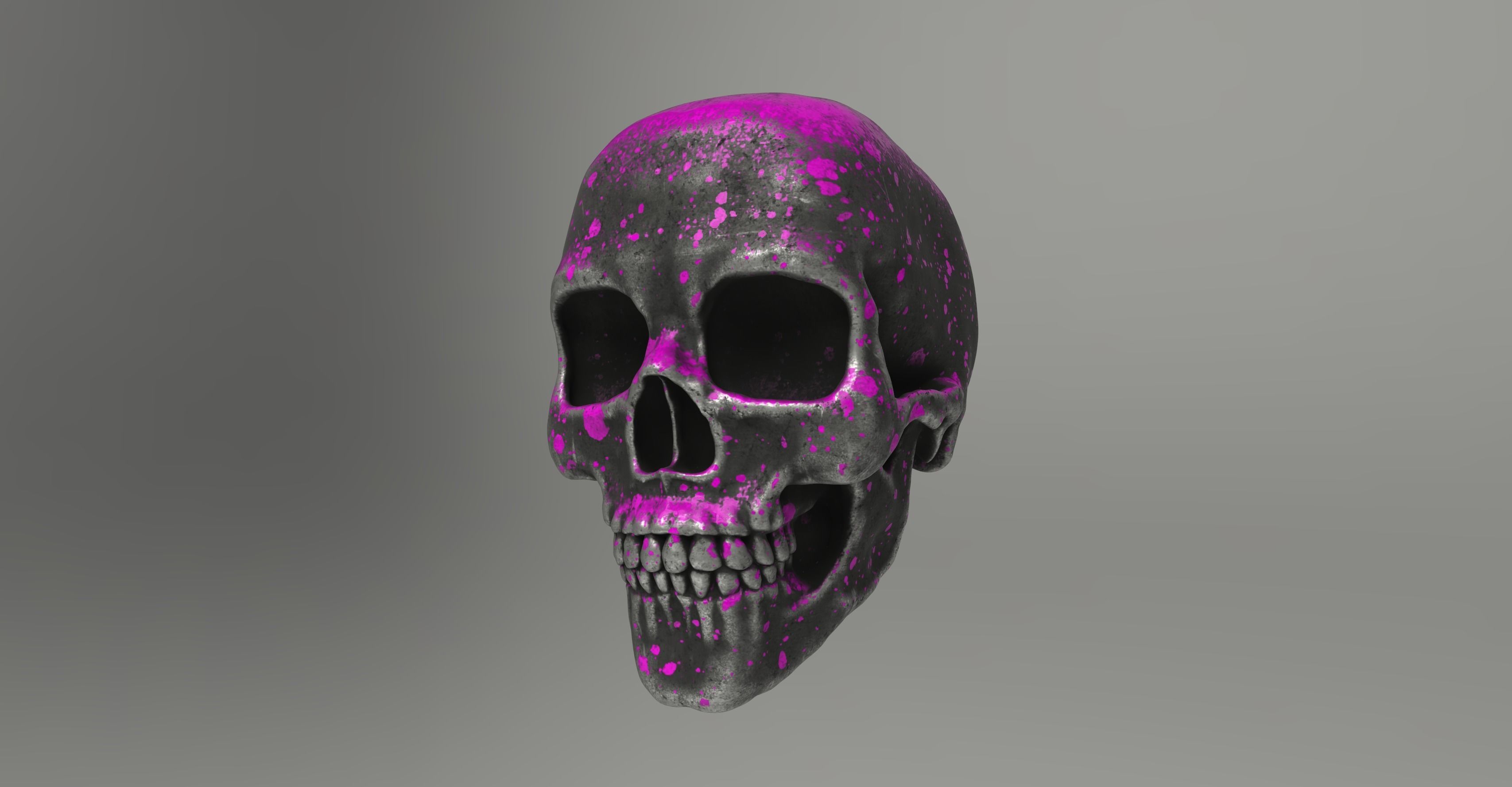 7 different textured human skulls with full 2K metal texture 3D model_3