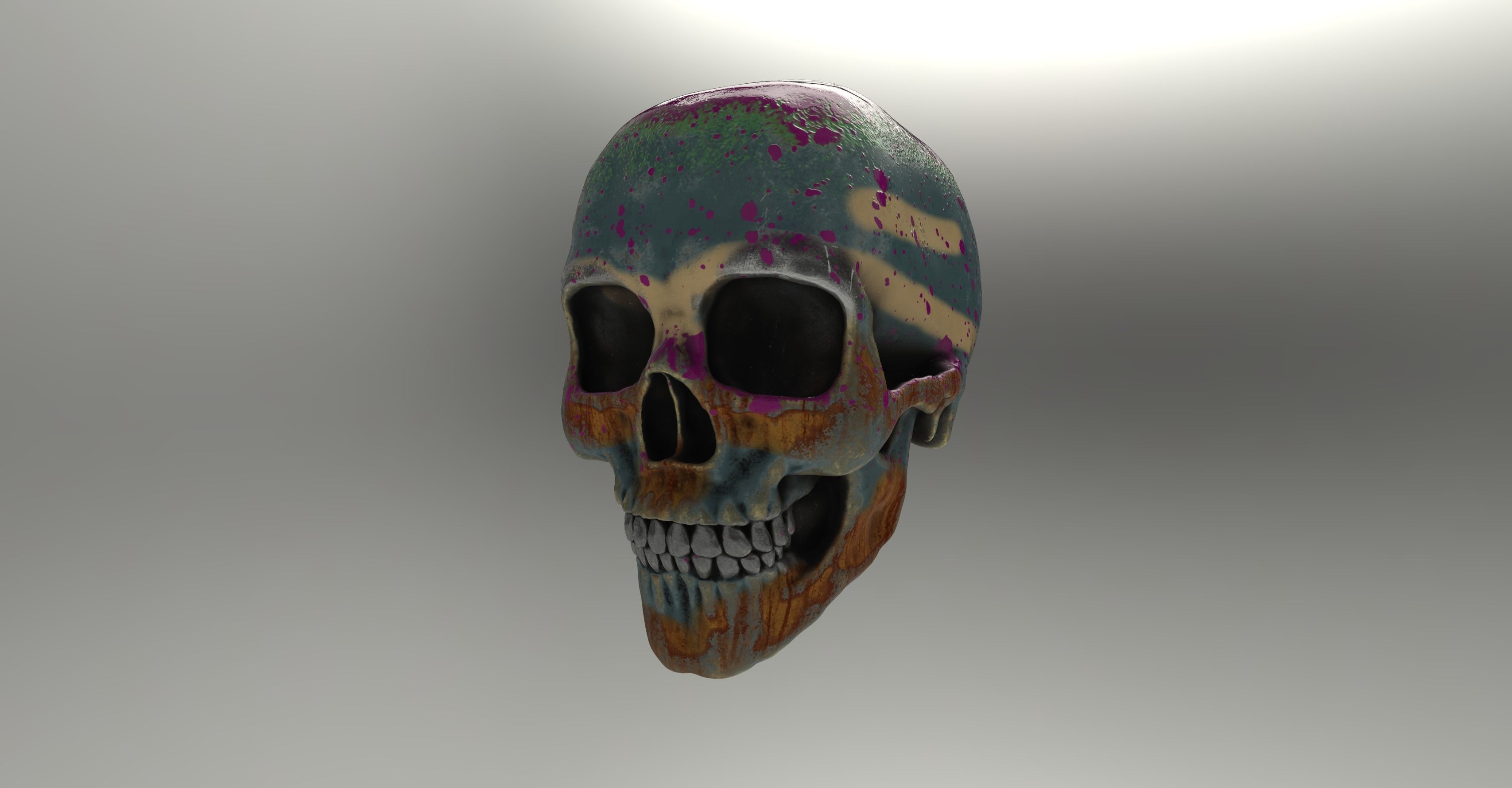 7 different textured human skulls with full 2K metal texture 3D model_6