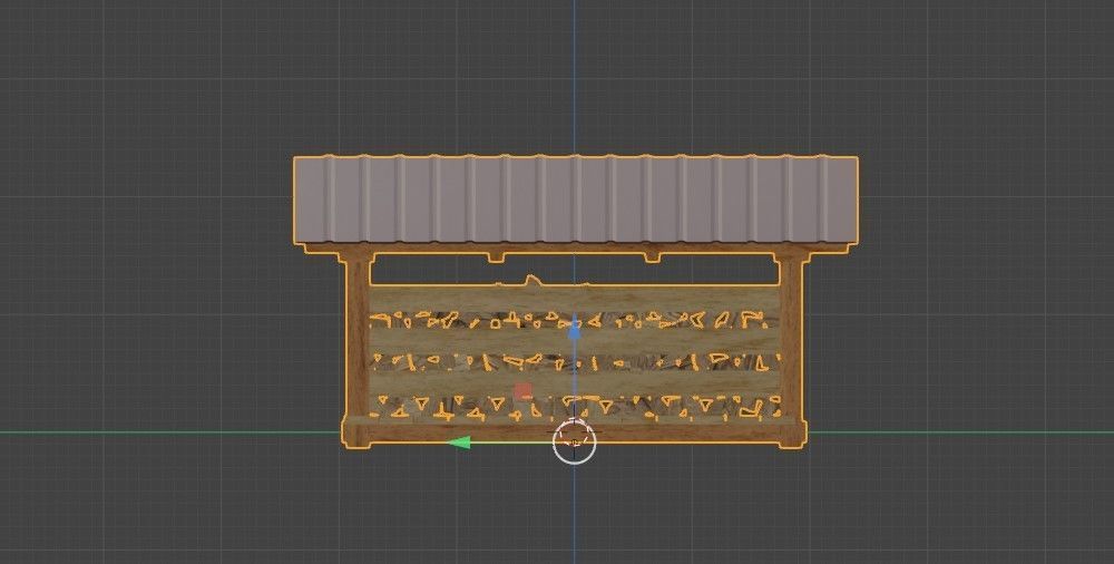 woodshed wooden shed with logs on top Low-poly 3D model_5