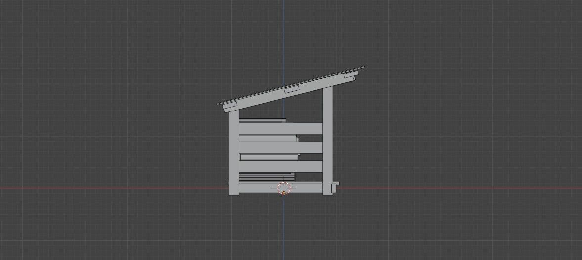 woodshed wooden shed with logs on top Low-poly 3D model_8