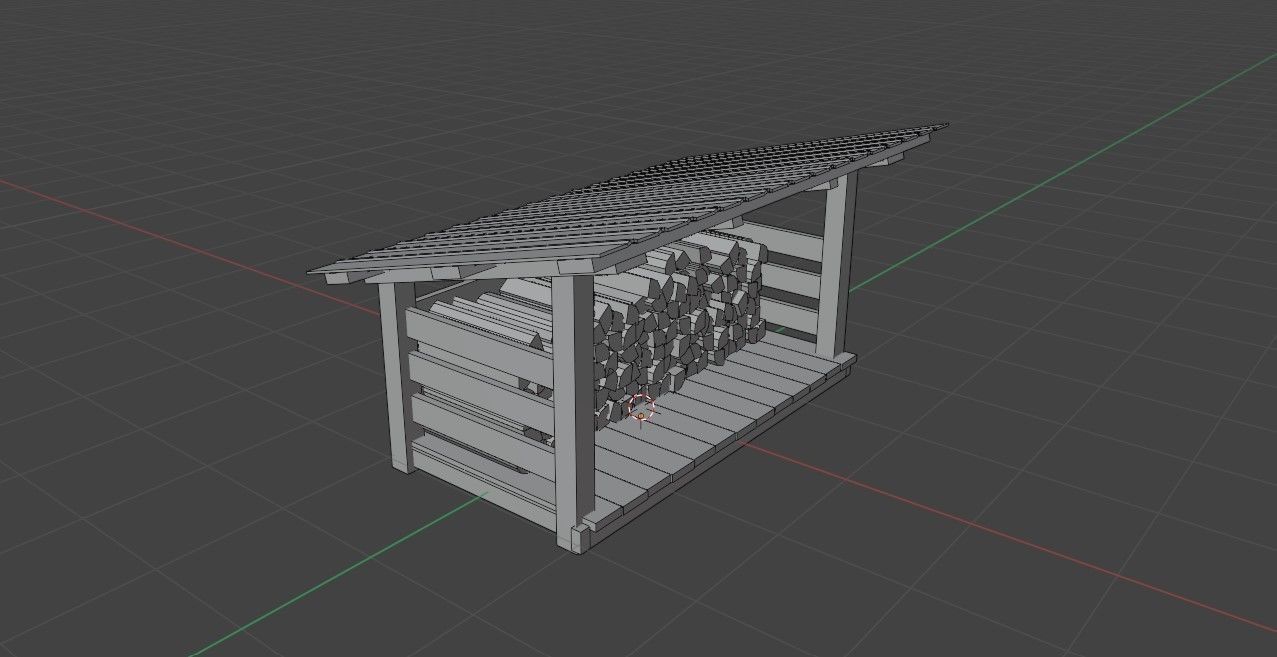 woodshed wooden shed with logs on top Low-poly 3D model_2