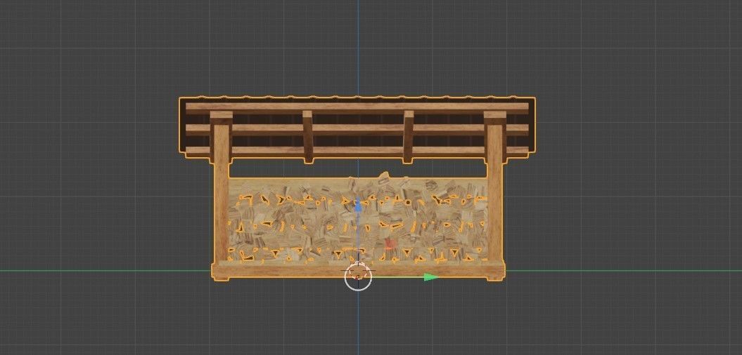 woodshed wooden shed with logs on top Low-poly 3D model_3