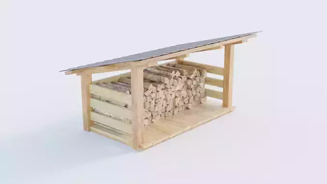 woodshed wooden shed with logs on top